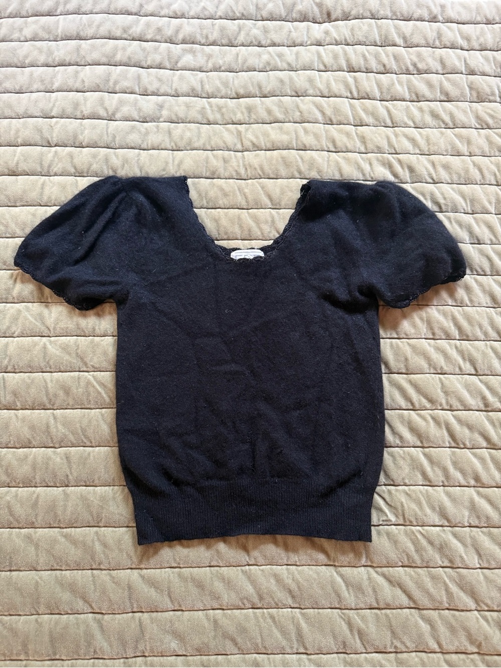 Vintage Lambswool + Angora Black Short-Sleeve Sweater | HAS SMALL HOLE